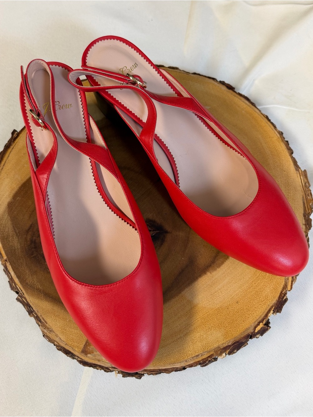 J. Crew Red Slingback Heels Almond Toe Adjustable Strap Women’s Size 11